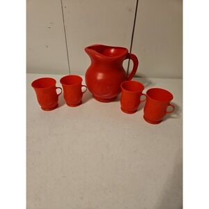 Vintage 80's Kool-Aid Smiling Man Red 2Qt Pitcher w Four Cups